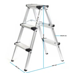 Wiltec Klappleiter aus Aluminium bis 150 kg, beidseitig nutzbare Trittleiter, Aluleiter 73 cm mit 3 Stufen, Stehleiter mit rutschfester Trittfläche