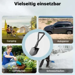 Wiltec Klappspaten 58 x 15 cm aus Stahl, Multifunktion Klappschaufel zusammenklappbar mit Hacke und Säge