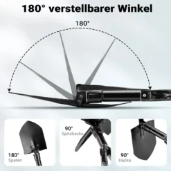 Wiltec Klappspaten 58 x 15 cm aus Stahl, Multifunktion Klappschaufel zusammenklappbar mit Hacke und Säge