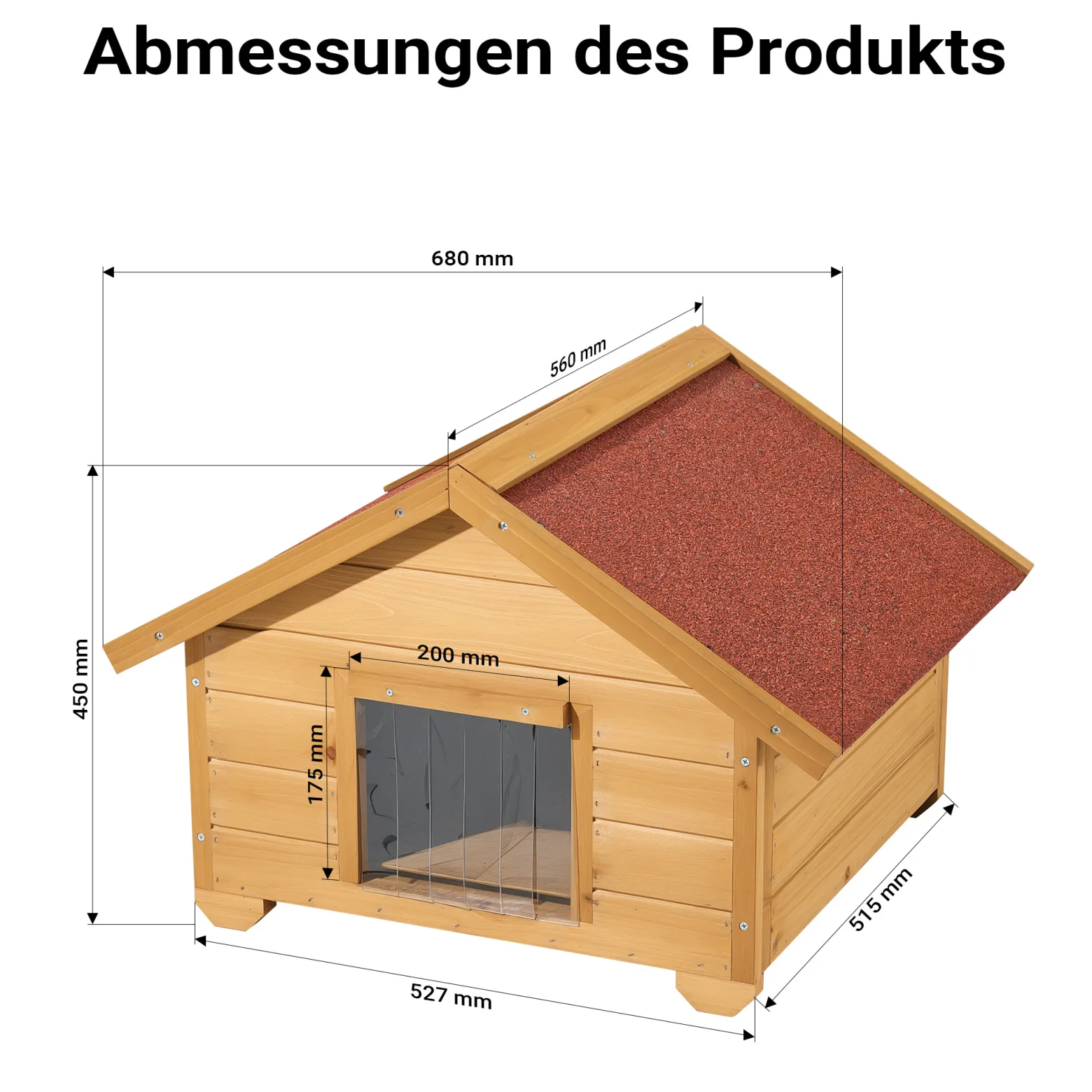 Wiltec Kleines Katzenhaus 68 x 53 x 47 cm aus Holz, Katzenhütte für Garten oder Terasse, Wurfkiste isoliert wetterfest, Katzenhöhle
