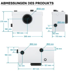 Wiltec 3/1 Kleinhebeanlage 600 W mit Häcksler, Hebeanlage bis 10 m Höhe, Abwasserhebeanlage mit 3 Einlässen, für WC und Dusche