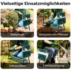 Wiltec Kniestuhl für Garten, Kniehocker bis 150 kg, Kniehocker mit einer Tasche, Kniebank mit gepolsterter Fläche, Gartenhocker zum Knien und Sitzen