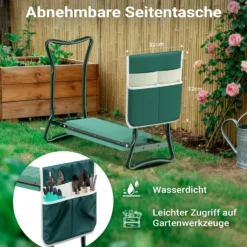 Wiltec Kniestuhl für Garten, Kniehocker bis 150 kg, Kniehocker mit einer Tasche, Kniebank mit gepolsterter Fläche, Gartenhocker zum Knien und Sitzen