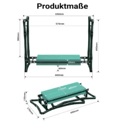 Wiltec Kniestuhl für Garten, Kniehocker bis 150 kg, Kniehocker mit einer Tasche, Kniebank mit gepolsterter Fläche, Gartenhocker zum Knien und Sitzen