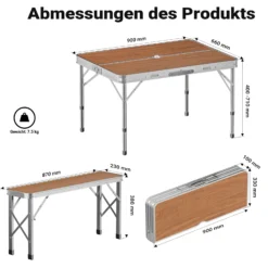 Wiltec Koffertisch mit 2 Bänken Holzdesign Aluminium 90x66x70 cm Campingtisch klappbar Sitzgruppe Campingmöbel Outdoor Camping Tisch faltbar