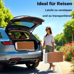 Wiltec Koffertisch mit 2 Bänken Holzdesign Aluminium 90x66x70 cm Campingtisch klappbar Sitzgruppe Campingmöbel Outdoor Camping Tisch faltbar