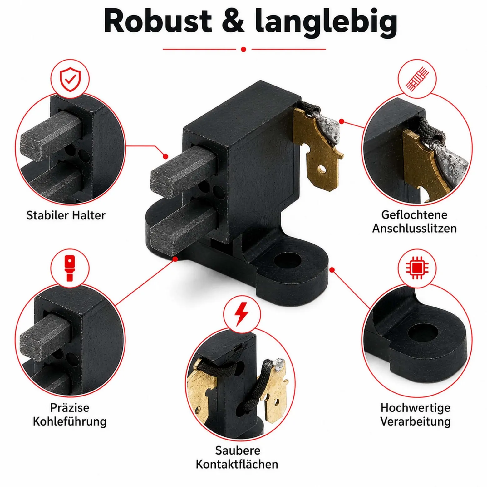 Wiltec Kohlenhalter mit Schleifkohlen für 3 Phasen 400 V Stromerzeuger – Ersatzteil – Bürstenschleifkohlen für Synchrongeneratoren mit AVR-Regelung