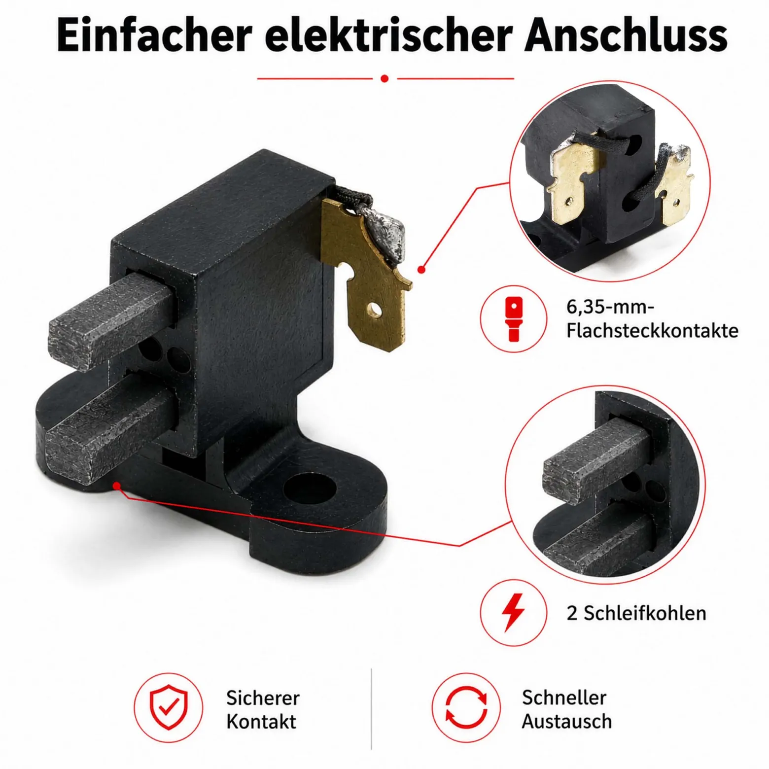 Wiltec Kohlenhalter mit Schleifkohlen für 3 Phasen 400 V Stromerzeuger – Ersatzteil – Bürstenschleifkohlen für Synchrongeneratoren mit AVR-Regelung