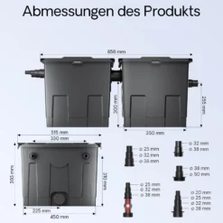 Wiltec Komplettset: CBF-350B Teichfilter bis 60000 L Teichfilteranlage als Durchlauffilter, CUV-224 Teichklärer UVC Klärer mit 24 Watt UV-C Leistung