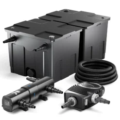 Wiltec Komplettset: CBF-350B Teichfilter bis 60000 L Teichfilteranlage als Durchlauffilter, NEO10000 SuperECO Teichpumpe 10000l/h 80W, CUV-236 Teichklärer UVC Klärer mit 36W, 25m Teichschlauch 25 mm