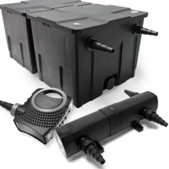 Wiltec Komplettset: CBF-350B Teichfilter bis 60000 L Teichfilteranlage als Durchlauffilter, NEO10000 SuperECO Teichpumpe 10000l/h 80W, CUV-224 Teichklärer UVC Klärer mit 24W