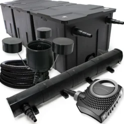 Wiltec Komplettset: CBF-350C Teichfilter bis 90000 L Teichfilteranlage Durchlauffilter, NEO10000 Teichpumpe 10000l/h 80W, CUV-272 Teichklärer 72W, 25m Teichschlauch 25 mm, CSP-250 Skimmer 2500l/h 45W