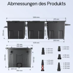 Wiltec Komplettset: CBF-350C Teichfilter bis 90000 L Teichfilteranlage Durchlauffilter, NEO10000 Teichpumpe 10000l/h 80W, CUV-236 Teichklärer 36W, 10m Teichschlauch 38 mm, Schlauchschellen W1 44-47mm