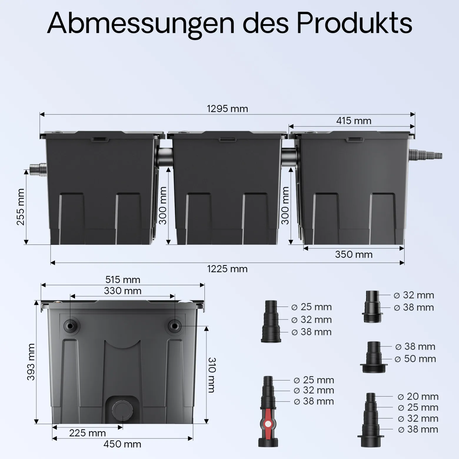 Wiltec Komplettset: CBF-350C Teichfilter bis 90000 L Teichfilteranlage Durchlauffilter, NEO10000 Teichpumpe 10000l/h 80W, CUV-236 Teichklärer 36W, 10m Teichschlauch 38 mm, Schlauchschellen W1 44-47mm