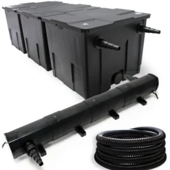 Wiltec Komplettset: CBF-350C Teichfilter bis 90000 L Teichfilteranlage als Durchlauffilter, CUV-272 Teichklärer UVC Klärer mit 72W, 5m Teichschlauch 25 mm (1")