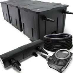 Wiltec Komplettset: CBF-350C Teichfilter bis 90000 L Teichfilteranlage als Durchlauffilter, NEO10000 SuperECO Teichpumpe 10000l/h 80W, CUV-236 Teichklärer UVC Klärer mit 36W, 25m Teichschlauch 25 mm