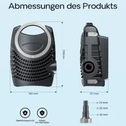Wiltec Komplettset: CBF-350C Teichfilter bis 90000 L Teichfilteranlage Durchlauffilter, NEO12000 Teichpumpe 12000l/h 100W, CUV-272 Teichklärer 72W, 10m Teichschlauch 38 mm, Schlauchschellen W1 44-47mm