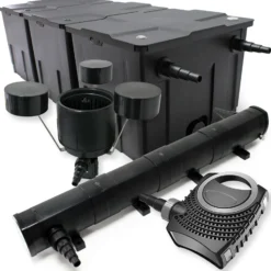Wiltec Komplettset: CBF-350C Teichfilter bis 90000 L Teichfilteranlage als Durchlauffilter, NEO10000 Teichpumpe 10000l/h 80W, CUV-272 Teichklärer UVC Klärer mit 72W, CSP-250 Schwimmskimmer 2500l/h 45W