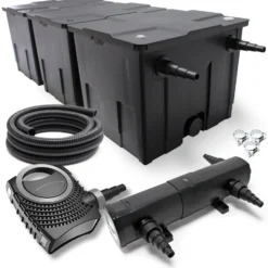 Wiltec Komplettset: CBF-350C Teichfilter bis 90000 L Teichfilteranlage Durchlauffilter, NEO12000 Teichpumpe 12000l/h 100W, CUV-236 Teichklärer 36W, 10m Teichschlauch 38 mm, Schlauchschellen W1 44-47mm
