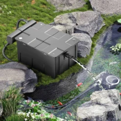Wiltec Komplettset: CBF-550 Teichfilter bis 60000 L Teichfilteranlage Durchlauffilter, NEO8000 Teichpumpe 8000l/h 70W, CUV-224 Teichklärer 24W, 10m Teichschlauch 38 mm, Schlauchschellen W1 44-47mm