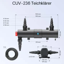 Wiltec Komplettset: CBF-550 Teichfilter bis 60000 L Teichfilteranlage als Durchlauffilter, CUV-236 Teichklärer UVC Klärer mit 36 Watt UV-C Leistung