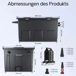 Wiltec Komplettset: CBF-550 Teichfilter bis 60000 L Teichfilteranlage als Durchlauffilter, CUV-236 Teichklärer UVC Klärer mit 36 Watt UV-C Leistung