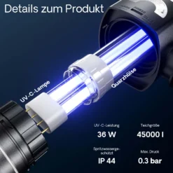 Wiltec Komplettset: CBF-550 Teichfilter bis 60000 L Teichfilteranlage Durchlauffilter, NEO10000 Teichpumpe 10000l/h 80W, CUV-236 Teichklärer 36W, 10m Teichschlauch 38 mm, Schlauchschellen W1 44-47mm