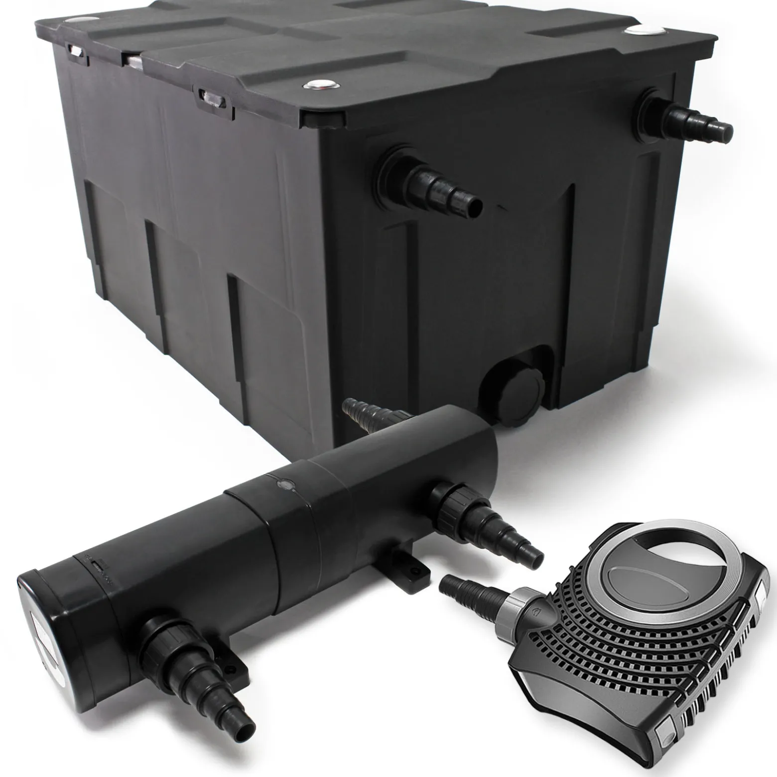 Wiltec Komplettset: CBF-550 Teichfilter bis 60000 L Teichfilteranlage als Durchlauffilter, NEO10000 SuperECO Teichpumpe 10000l/h 80W, CUV-236 Teichklärer UVC Klärer mit 36W