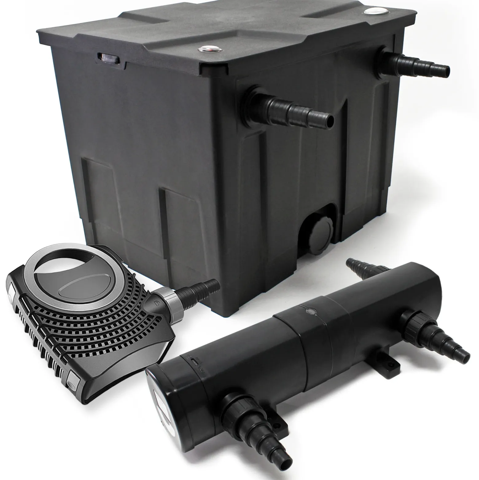Wiltec Komplettset: CBF-350 Teichfilter bis 12000 L Teichfilteranlage als Durchlauffilter, NEO10000 SuperECO Teichpumpe 10000l/h 80W, CUV-218 Teichklärer UVC Klärer mit 18W