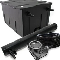 Wiltec Komplettset: CBF-550 Teichfilter bis 60000 L Teichfilteranlage als Durchlauffilter, NEO10000 SuperECO Teichpumpe 10000l/h 80W, CUV-272 Teichklärer UVC Klärer mit 72W, 25m Teichschlauch 25 mm