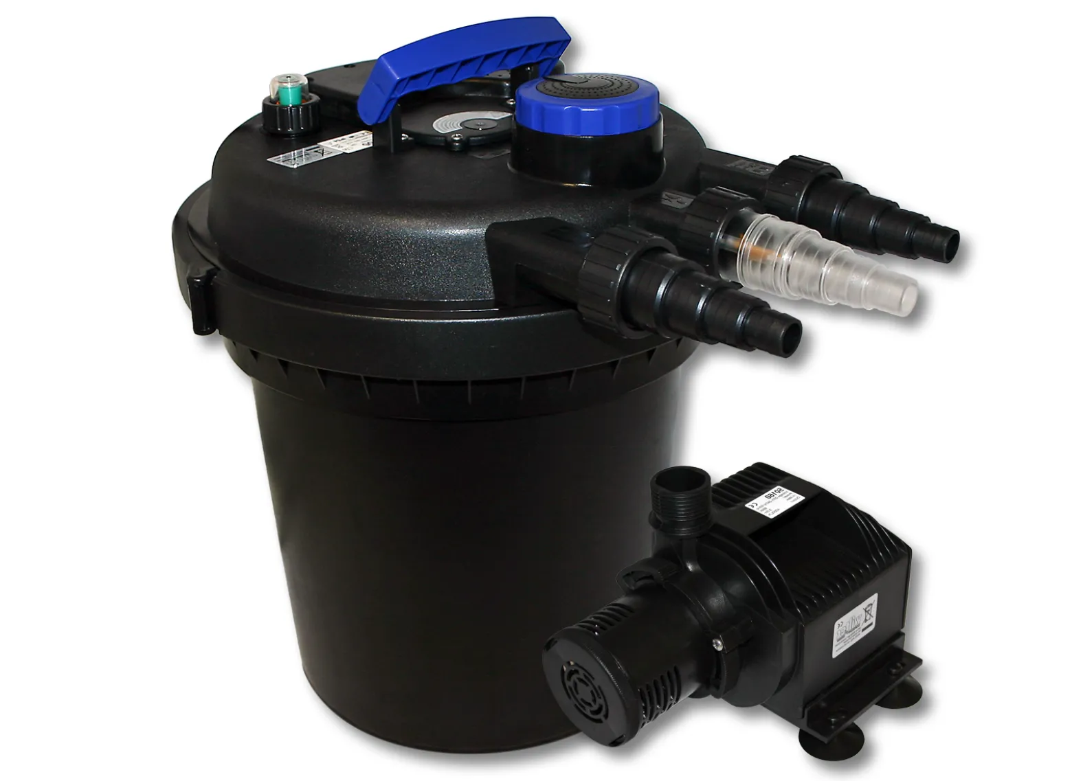 Wiltec Komplettset: CPF-180 Teichdruckfilter bis 6000 L Teichfilteranlage mit 11 Watt UV-C Teichklärer, HJ-5000 ECO Teichpumpe 4000l/h 65W