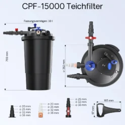 Wiltec Komplettset: CPF-15000 Teichdruckfilter bis 30000 L Teichfilteranlage mit 18 Watt UV-C Teichklärer, NEO8000 SuperEco Teichpumpe 8000l/h 70W