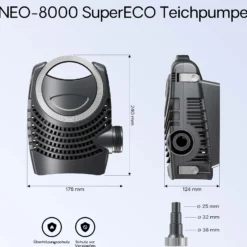 Wiltec Komplettset: CPF-15000 Teichdruckfilter bis 30000 L Teichfilteranlage mit 18 Watt UV-C Teichklärer, NEO8000 SuperEco Teichpumpe 8000l/h 70W