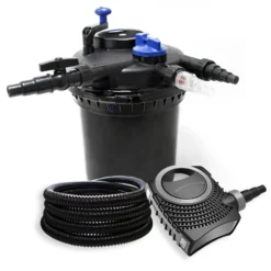 Wiltec Komplettset: CPF-15000 Teichdruckfilter bis 30000 L mit 18 Watt UV-C Teichklärer, NEO8000 SuperEco Teichpumpe 8000l/h 70W, 25m Teichschlauch 25 mm (1
