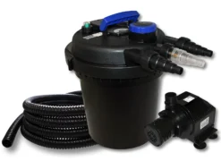 Wiltec Komplettset: CPF-180 Teichdruckfilter bis 6000 L mit 11 Watt UV-C Teichklärer, HJ-5000 ECO Teichpumpe 4000l/h 65W, 25m Teichschlauch 25 mm (1")