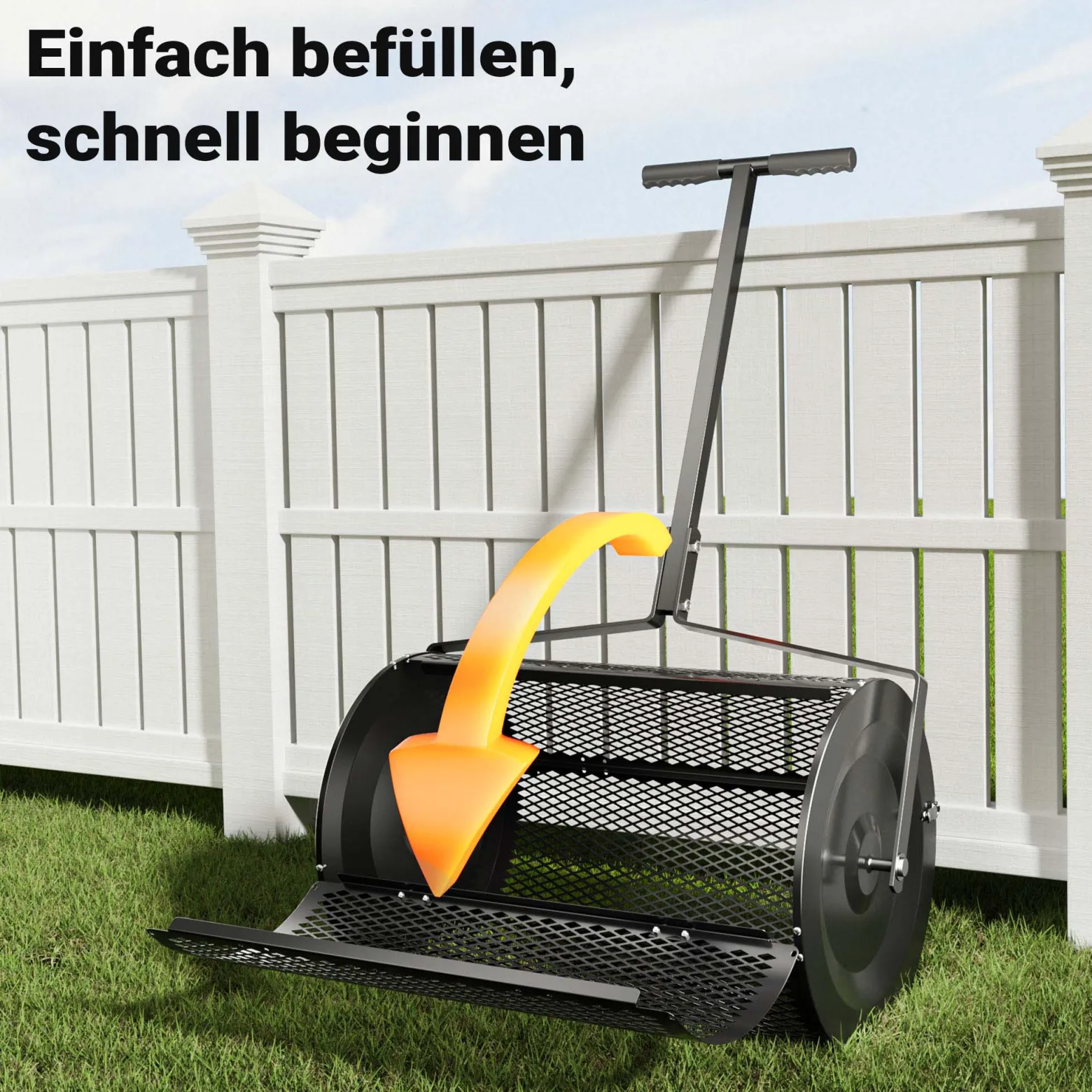 Wiltec Kompoststreuer 75 l mit 60 cm Arbeitsbreite, Düngerstreuer für Kompost, Mist u. Kalk, Gartenstreuer auch für Aussaat, Torfmoosstreuer mit Griff
