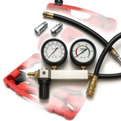 Wiltec Kompressionsdruckprüfer für Benzinmotoren zur Diagnose von Zylinderleckagen Set im Koffer mit Adaptern Kompressionsmessgerät Kompressionstester