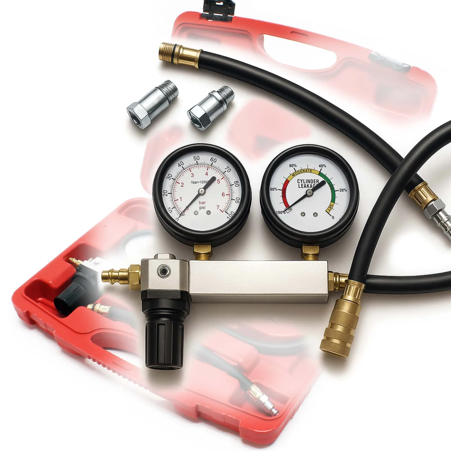 Wiltec Kompressionsdruckprüfer für Benzinmotoren zur Diagnose von Zylinderleckagen Set im Koffer mit Adaptern Kompressionsmessgerät Kompressionstester