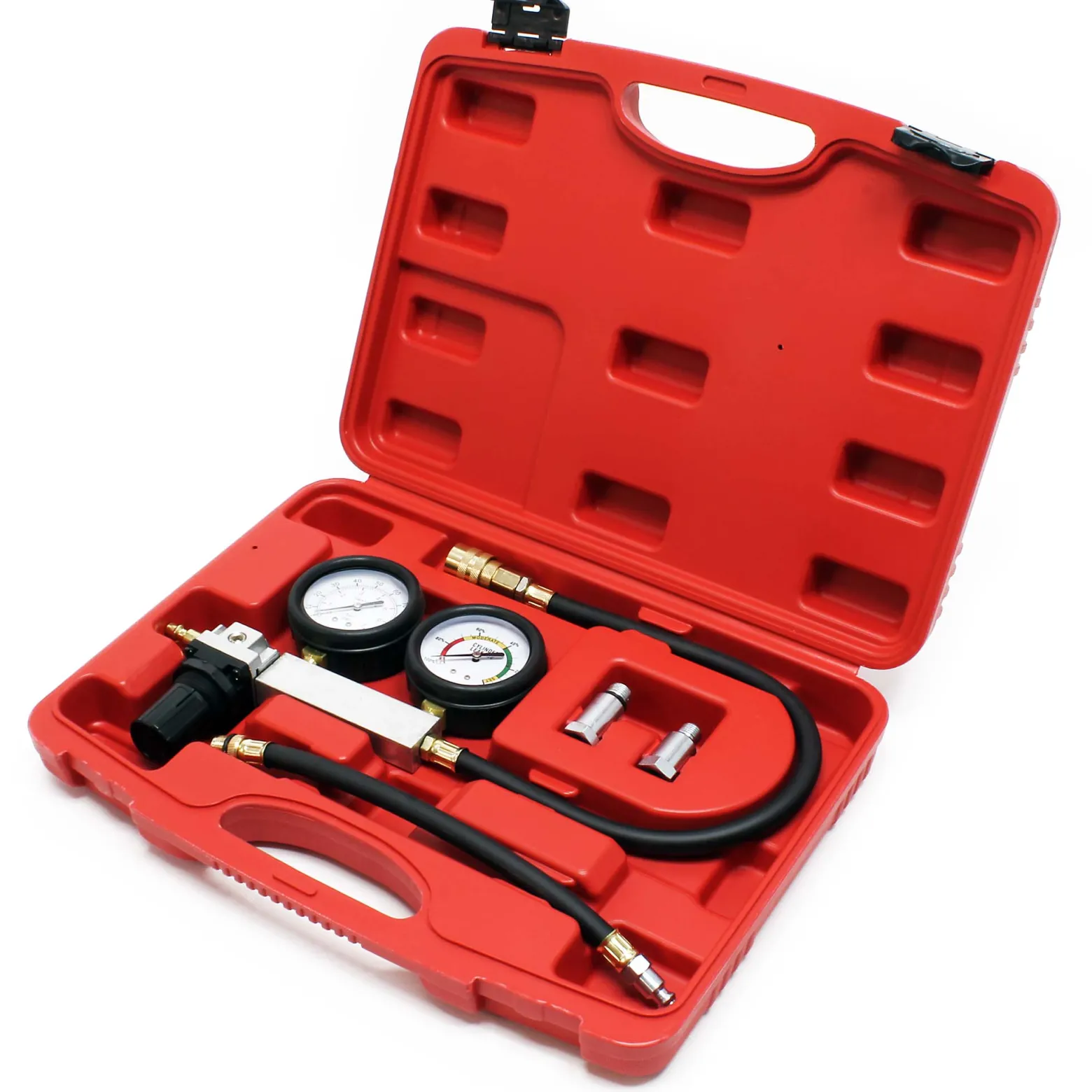 Wiltec Kompressionsdruckprüfer für Benzinmotoren zur Diagnose von Zylinderleckagen Set im Koffer mit Adaptern Kompressionsmessgerät Kompressionstester
