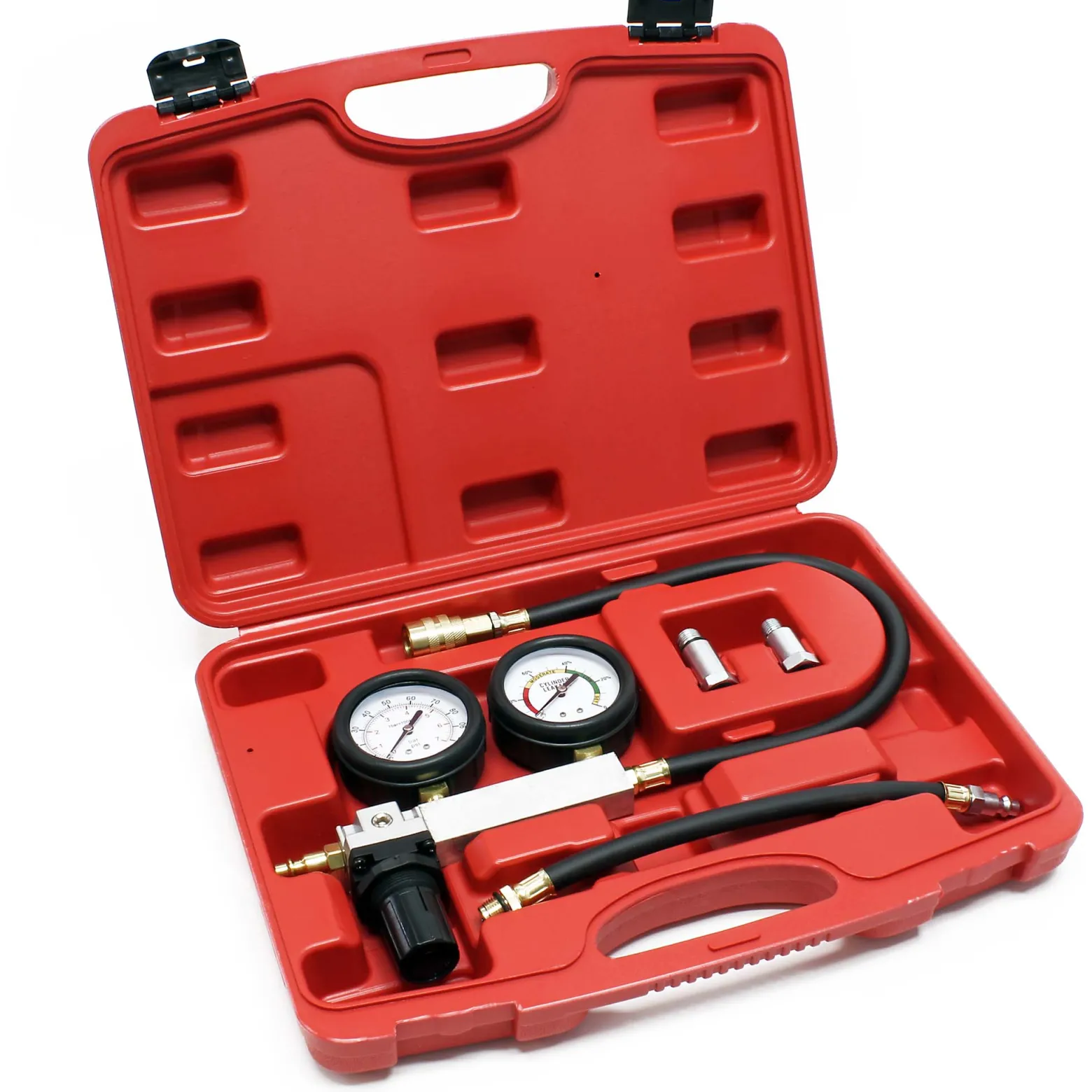 Wiltec Kompressionsdruckprüfer für Benzinmotoren zur Diagnose von Zylinderleckagen Set im Koffer mit Adaptern Kompressionsmessgerät Kompressionstester