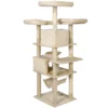 Wiltec Kratzbaum Beige mit Pfotenmotiv 172 cm, Katzenkratzbaum mit Plattformen und Katzenhäuser, Katzenbaum mit Hängematte, Kletterbaum für Katzen