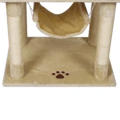Wiltec Kratzbaum Beige mit Pfotenmotiv 172 cm, Katzenkratzbaum mit Plattformen und Katzenhäuser, Katzenbaum mit Hängematte, Kletterbaum für Katzen