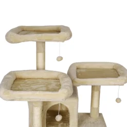 Wiltec Kratzbaum Beige mit Pfotenmotiv 172 cm, Katzenkratzbaum mit Plattformen und Katzenhäuser, Katzenbaum mit Hängematte, Kletterbaum für Katzen