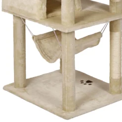 Wiltec Kratzbaum Beige mit Pfotenmotiv 172 cm, Katzenkratzbaum mit Plattformen und Katzenhäuser, Katzenbaum mit Hängematte, Kletterbaum für Katzen