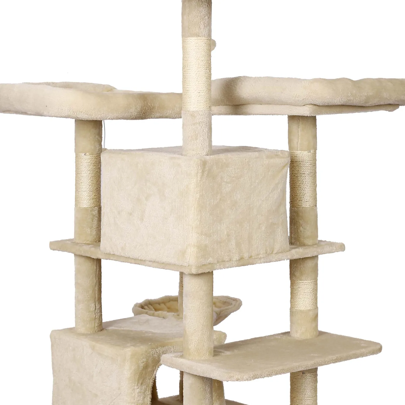 Wiltec Kratzbaum Beige mit Pfotenmotiv 172 cm, Katzenkratzbaum mit Plattformen und Katzenhäuser, Katzenbaum mit Hängematte, Kletterbaum für Katzen