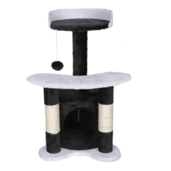 Wiltec Kratzbaum 67 cm hoch in Schwarz/Weiß, Katzenkratzbaum mit Sisal, Katzenbaum mit Plattform, Katzenhöhle und Spielball, Kletterbaum für Katzen
