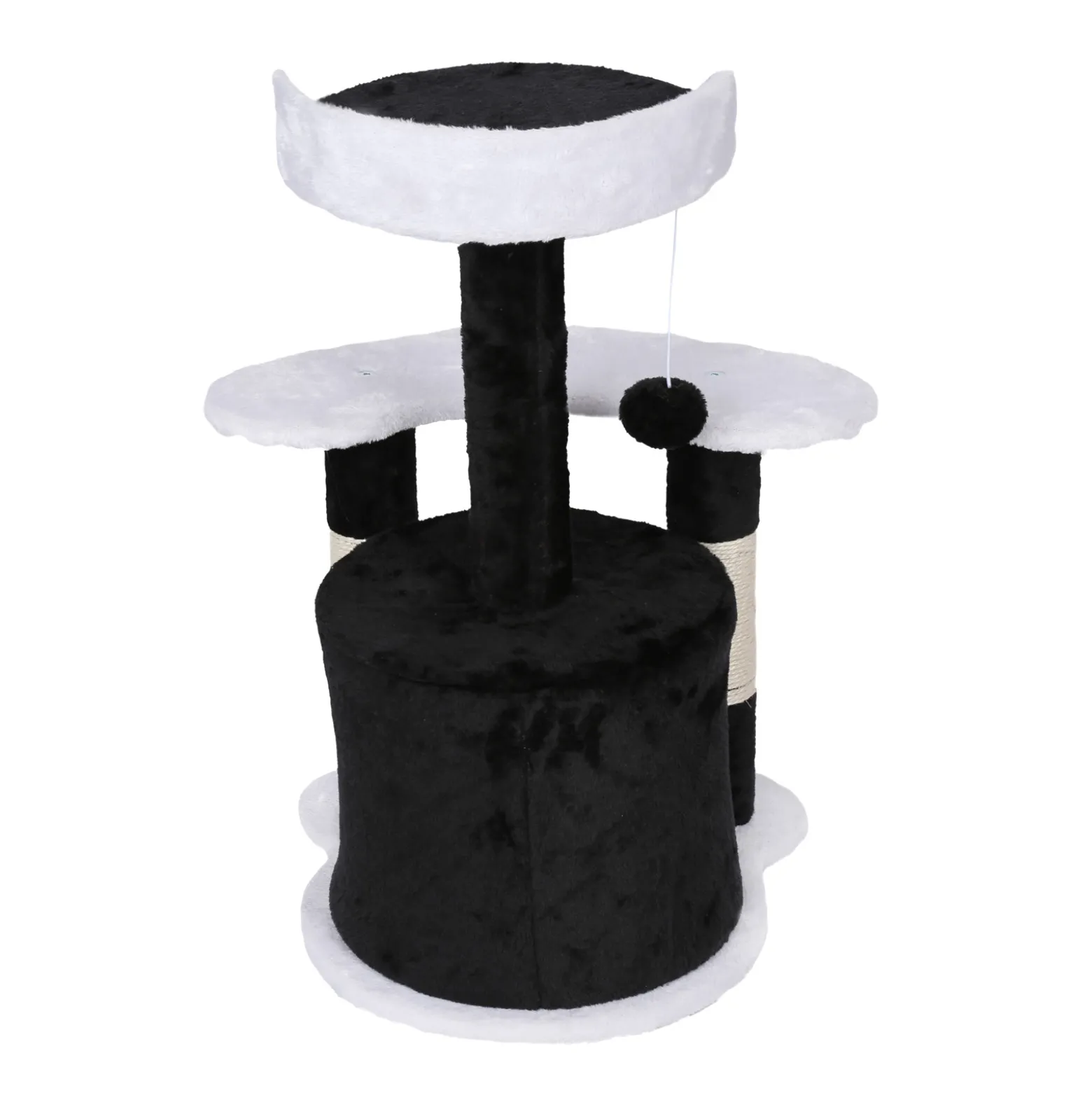 Wiltec Kratzbaum 67 cm hoch in Schwarz/Weiß, Katzenkratzbaum mit Sisal, Katzenbaum mit Plattform, Katzenhöhle und Spielball, Kletterbaum für Katzen