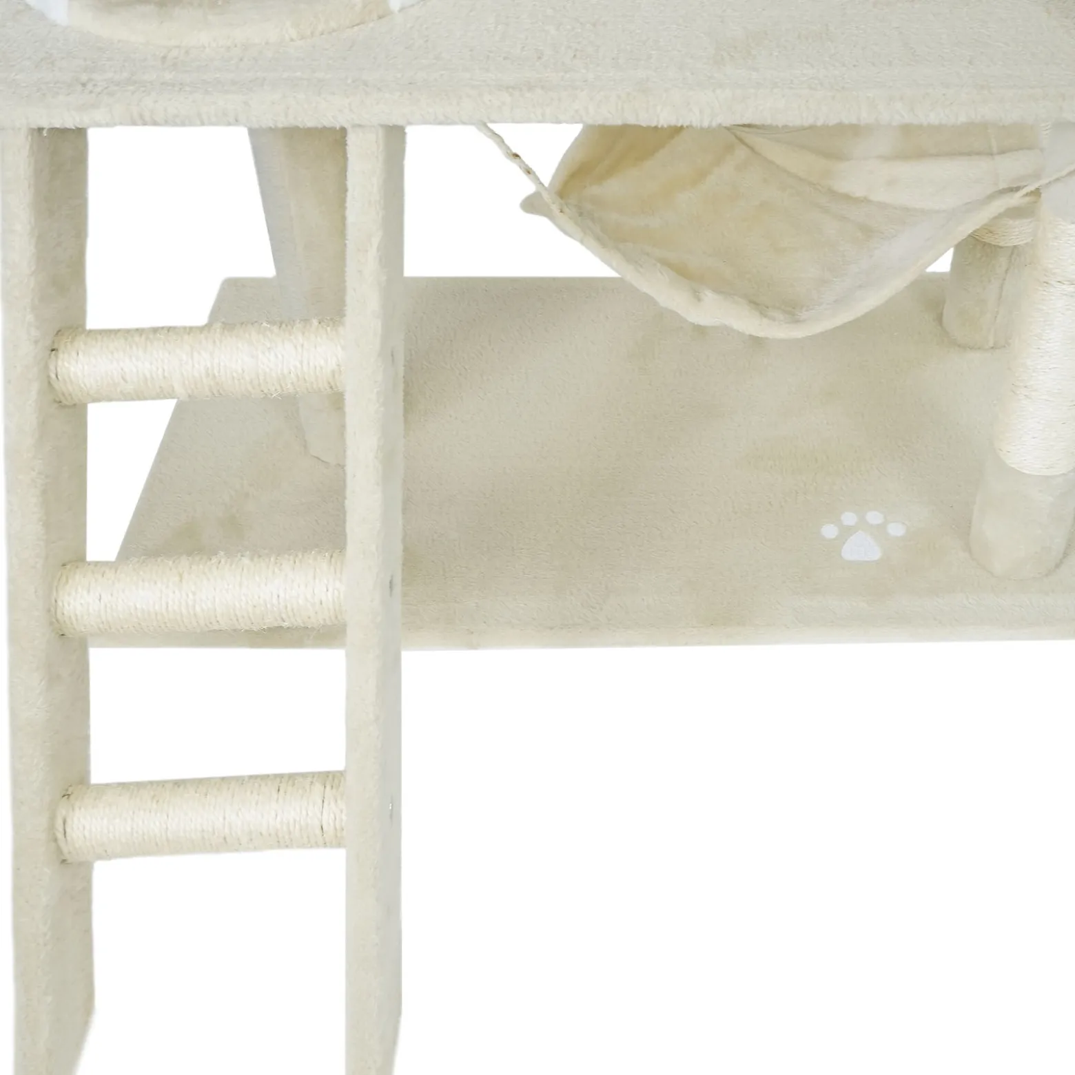 Wiltec Kratzbaum in Beige/Weiß 141 cm hoch, Katzenbaum mit Sisal, Katzenkratzbaum mit Katzenhaus, Hängematte und Liegemulde, Kletterbaum für Katzen