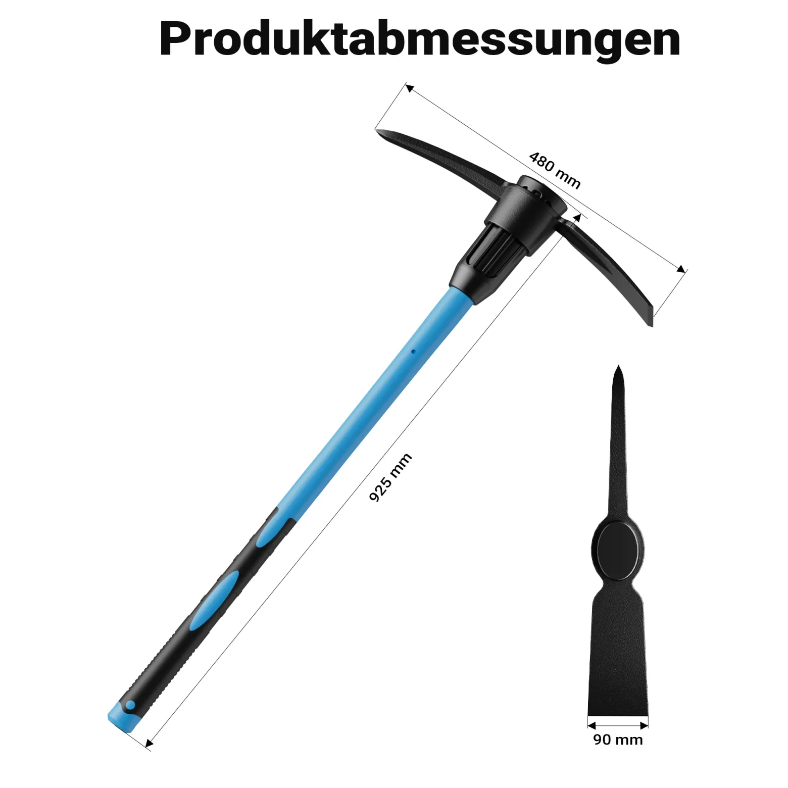 Wiltec Kreuzhacke mit Stahlkopf und Fiberglasstiel, Spitzhacke mit gummierten Griff, Gartenhacke mit 925 mm Stiel, Hacke für Garten und Landschaftsbau