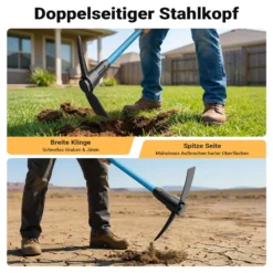 Wiltec Kreuzhacke mit Stahlkopf und Fiberglasstiel, Spitzhacke mit gummierten Griff, Gartenhacke mit 925 mm Stiel, Hacke für Garten und Landschaftsbau
